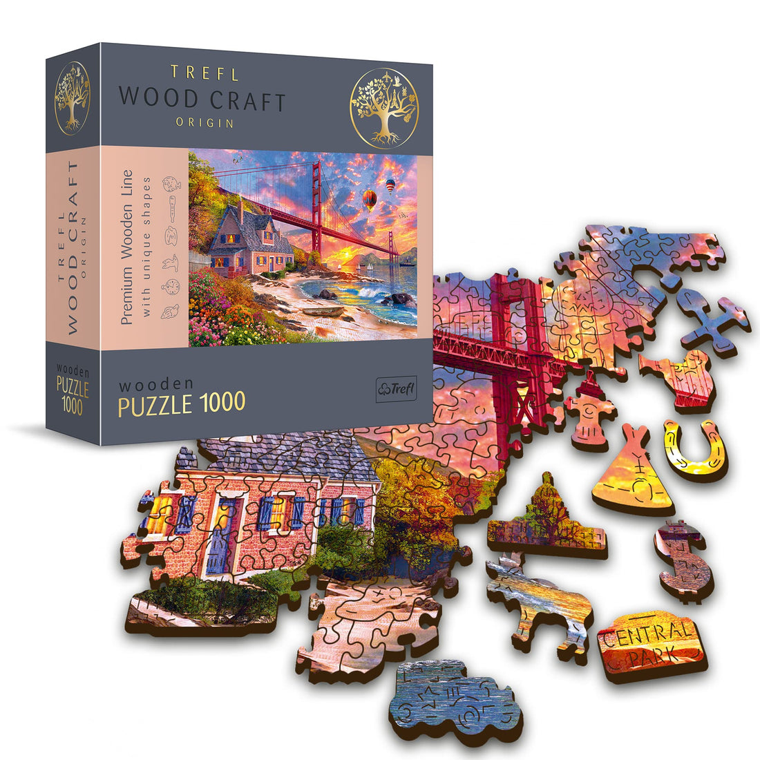 Puzzles - "1000 Wooden Puzzles" - Sunset at Golden Gate