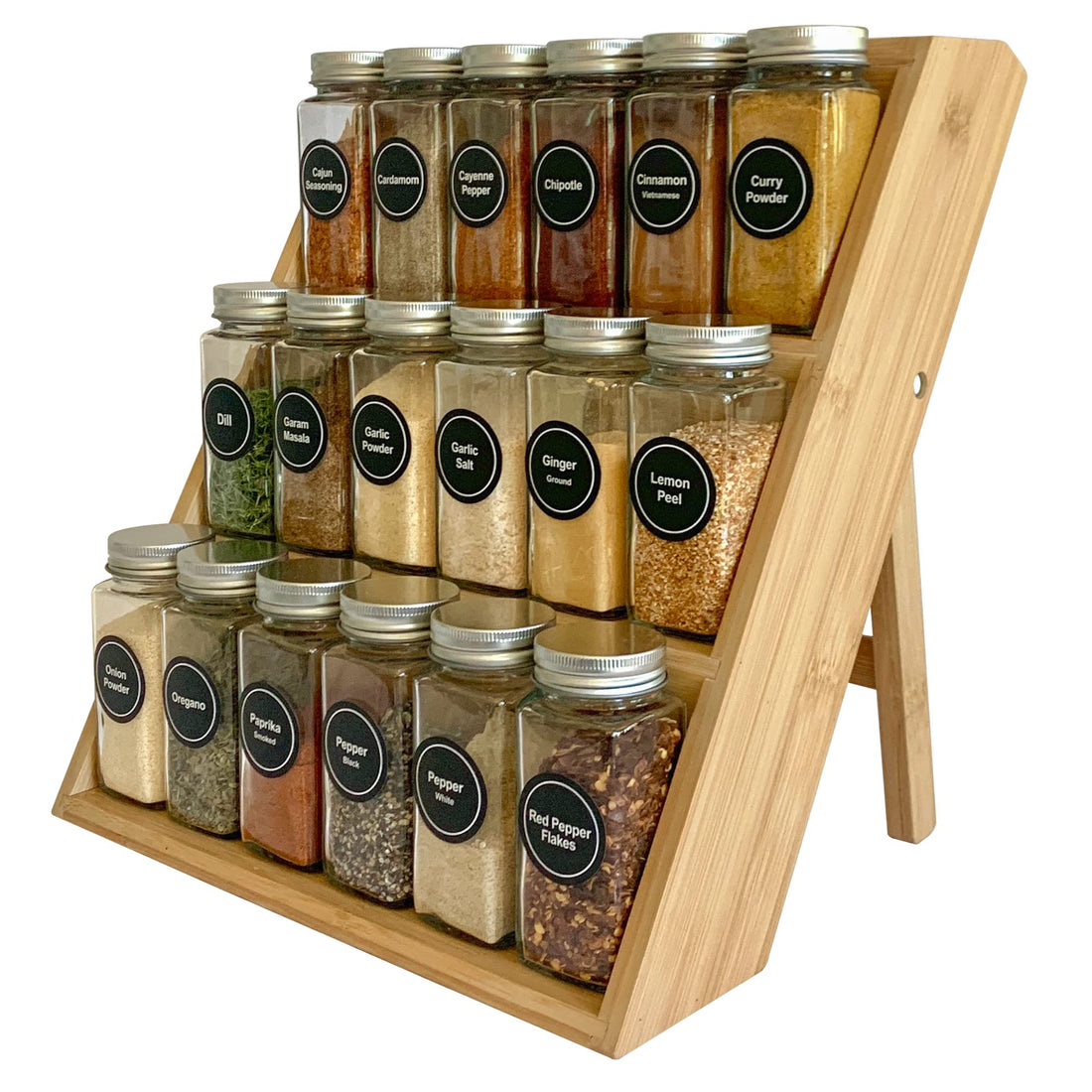 Pacific Moon Tree Bamboo Spice Rack and Organizer, 3-tier Seasoning Spice Jar Organizer, Excellent Tiered Wooden Spice Racks Free Standing for Cabinet Drawers and Countertop