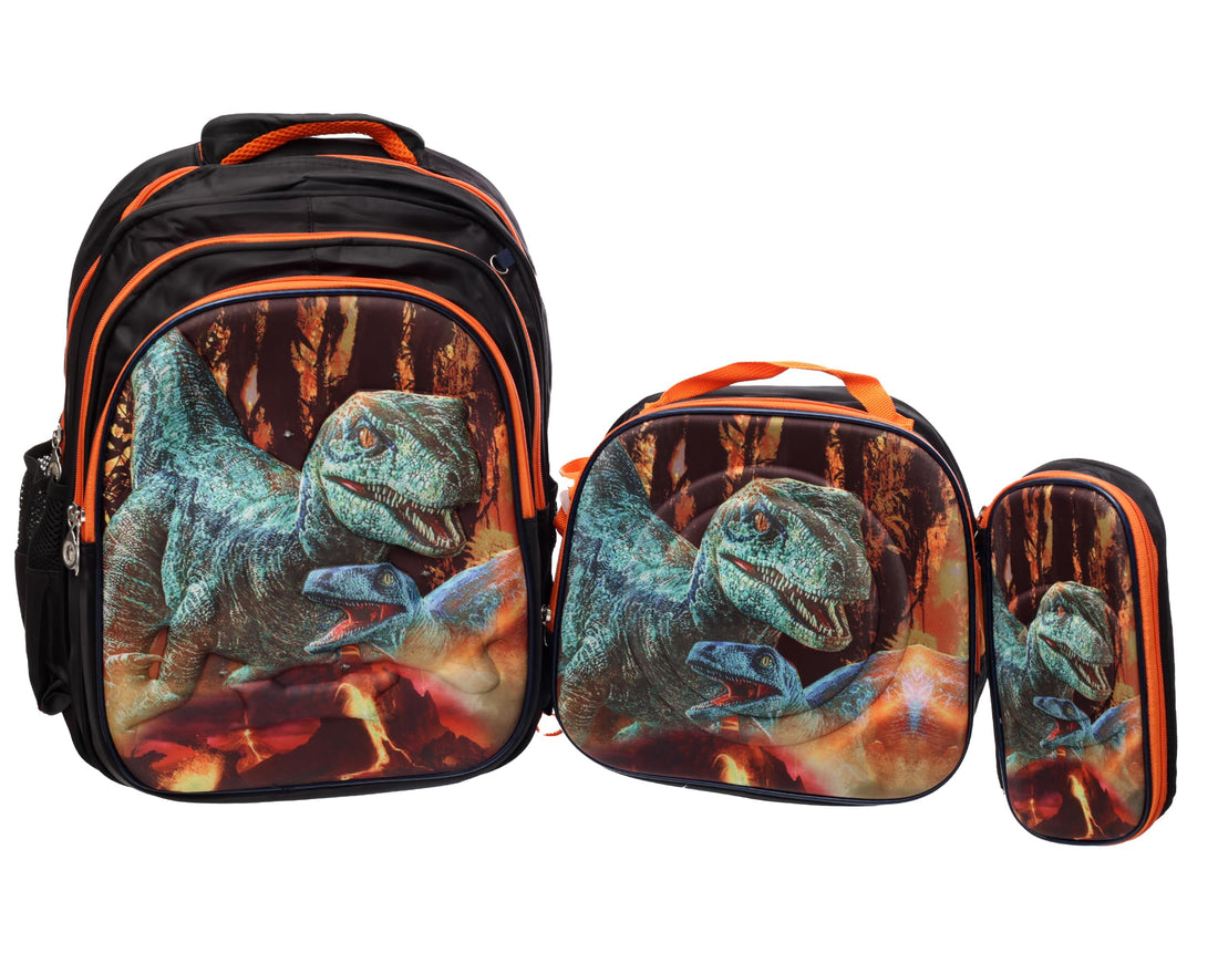 MG-1 3D Glow-in-the-Dark School Backpack Set, 3-Zipper School Bag, Insulated Lunch Bag & Pencil Case, Stylish & Durable for Kids & Students