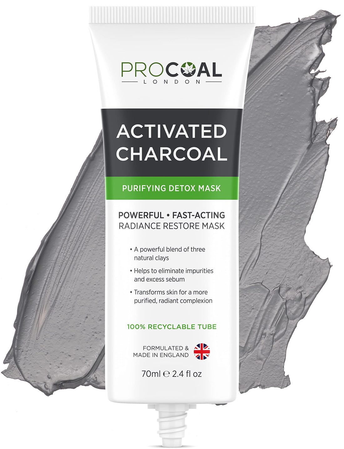 Procoal Charcoal Face Mask for Men and Women Targets Clogged Pores Impurities Toxins & Excess Oil Cruelty-Free Made in UK 70ml