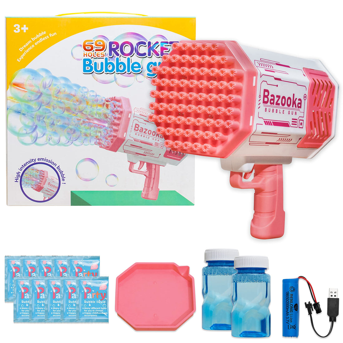 Bubble Gun with 69-Hole and Light, 2022 Upgraded Bazooka Gun, Bubble Machine Gun, Bazooka Bubble, Bubble Gun Bazooka, Summer Indoor & Outdoor Entertainment, Weddings, Parties, for Adults & Kids