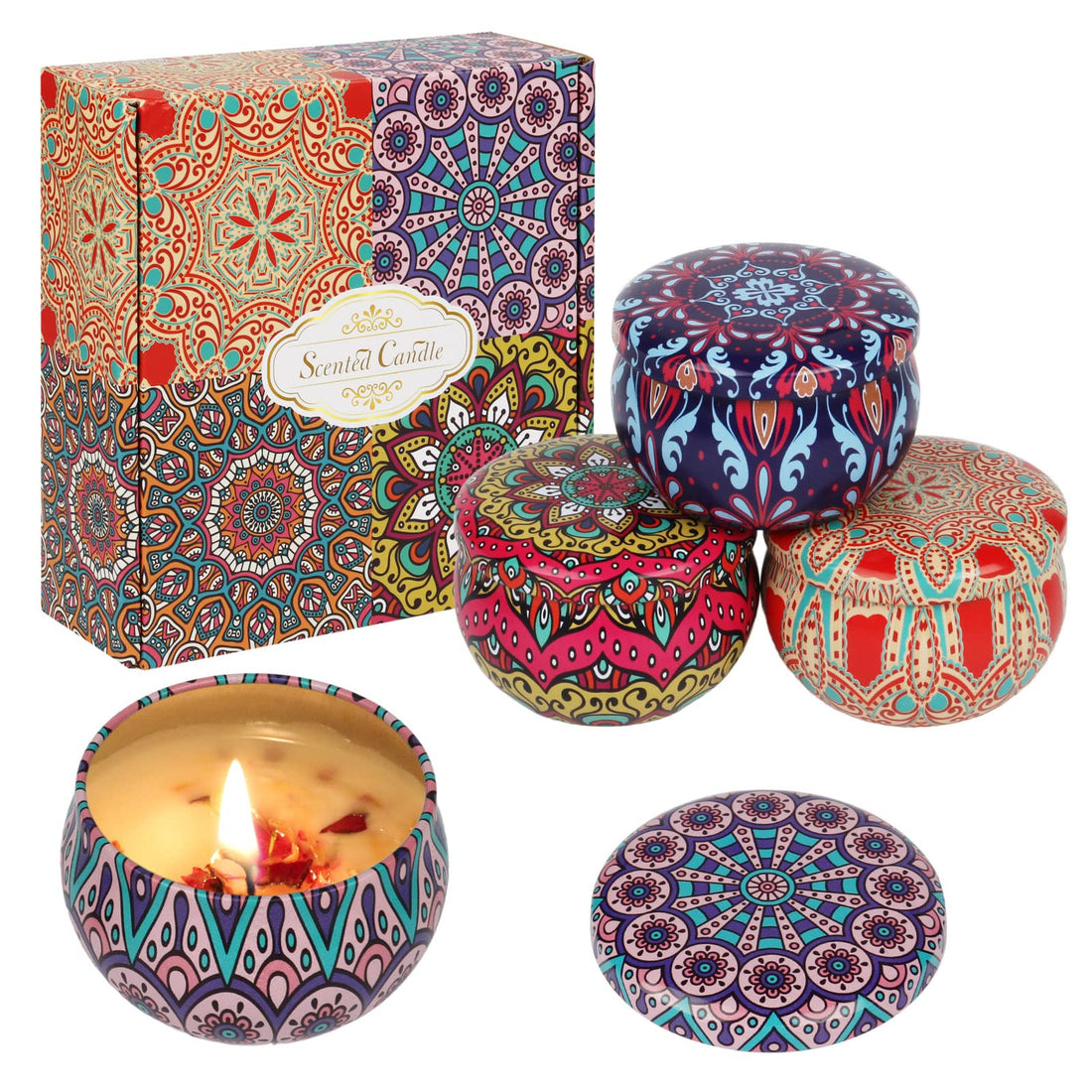 Petal Scented Candles Gifts Set for Women 4 Pack, Aromatherapy Soy Candles for Home Scented, Candles Set Lavender Rose for Bath Yoga Thanksgiving Christmas Valentine's Day Mom Birthday Gifts