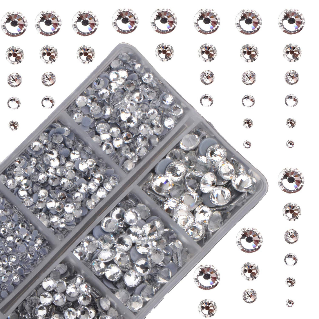 MASSIVE BEADS 4000pcs Mixed Size Hot Fix Round Crystals Gems Glass Stones Hotfix Flat Back Rhinestones (Clear Crystal)