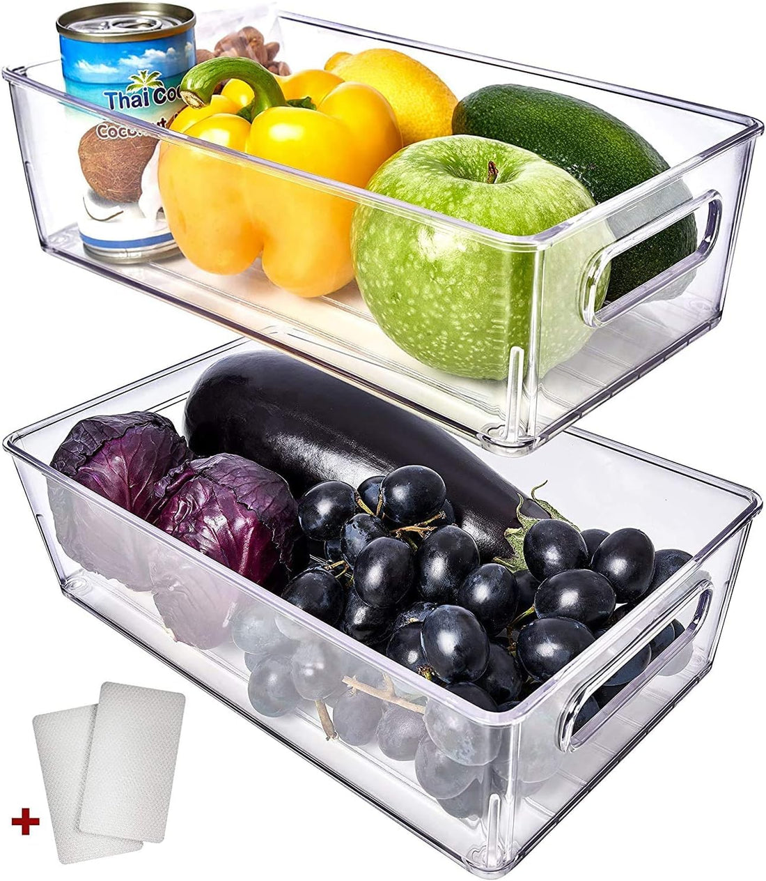 Circle M 2-Piece Clear Fridge Storage Bins with Handles: Refrigerator Pantry Organizer – Clear