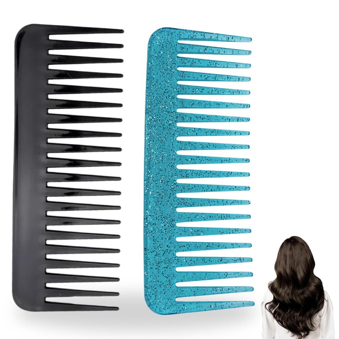 Broad Tooth Detangling Hair Comb for Curly, Smooth, Curly, Afro, Beard, Anti-Static, Heat Resistant Suitable for Professional Hairdressing, Brush for Men, Women or Children (Black and Transparent)