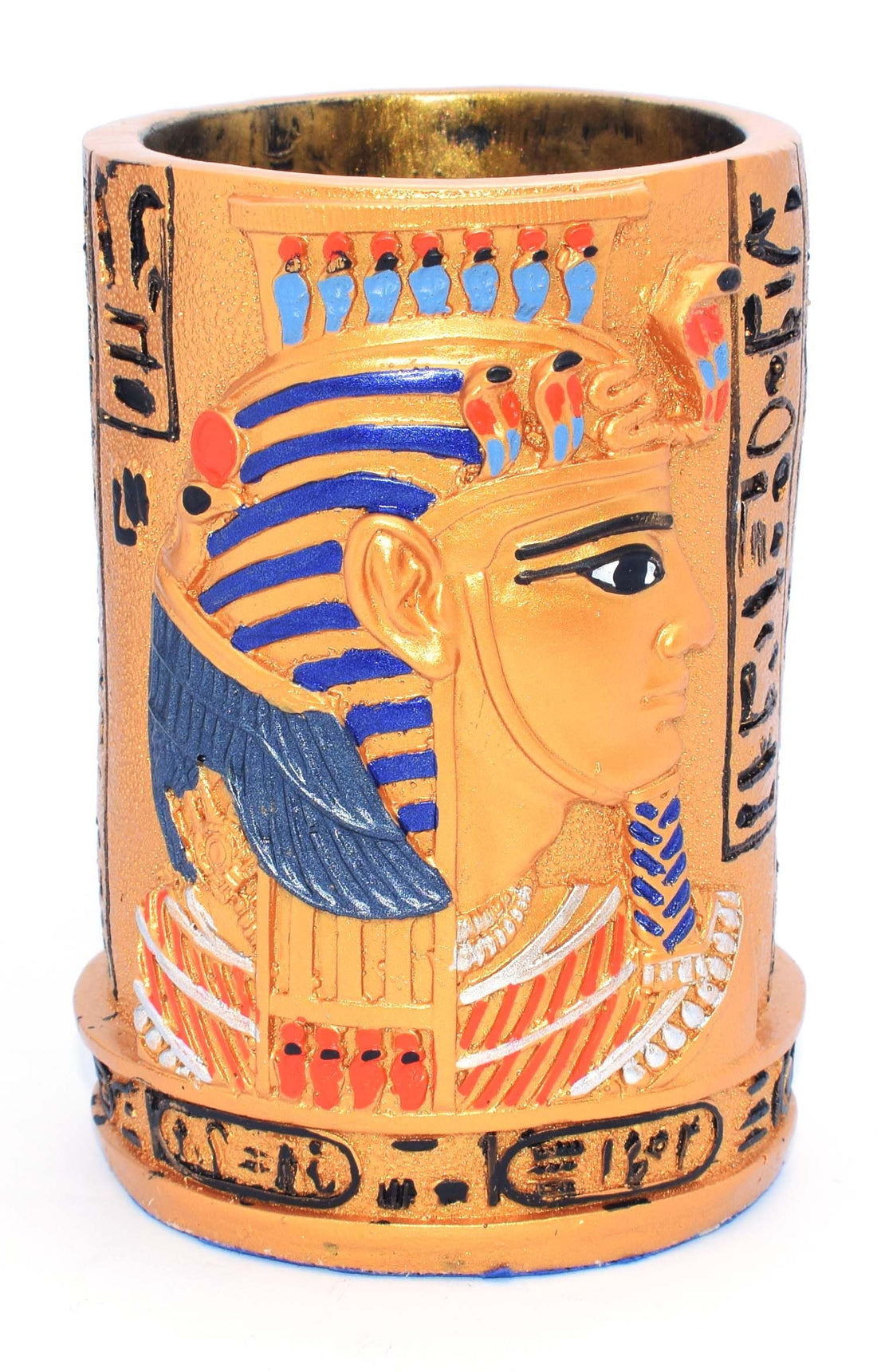 immatgar pharaonic Pencil Case Canvas Pen Bag Standing Stationery Case Holder Box for Student Egyptian souvenirs gifts from Egypt (Tutankhamun - Golden - 11 Cm Long)