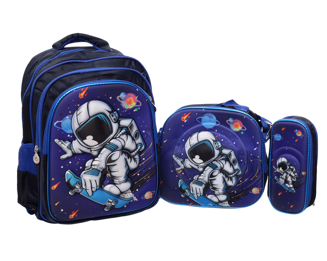 MG-1 3D Glow-in-the-Dark School Backpack Set, 3-Zipper School Bag, Insulated Lunch Bag & Pencil Case, Stylish & Durable for Kids & Students