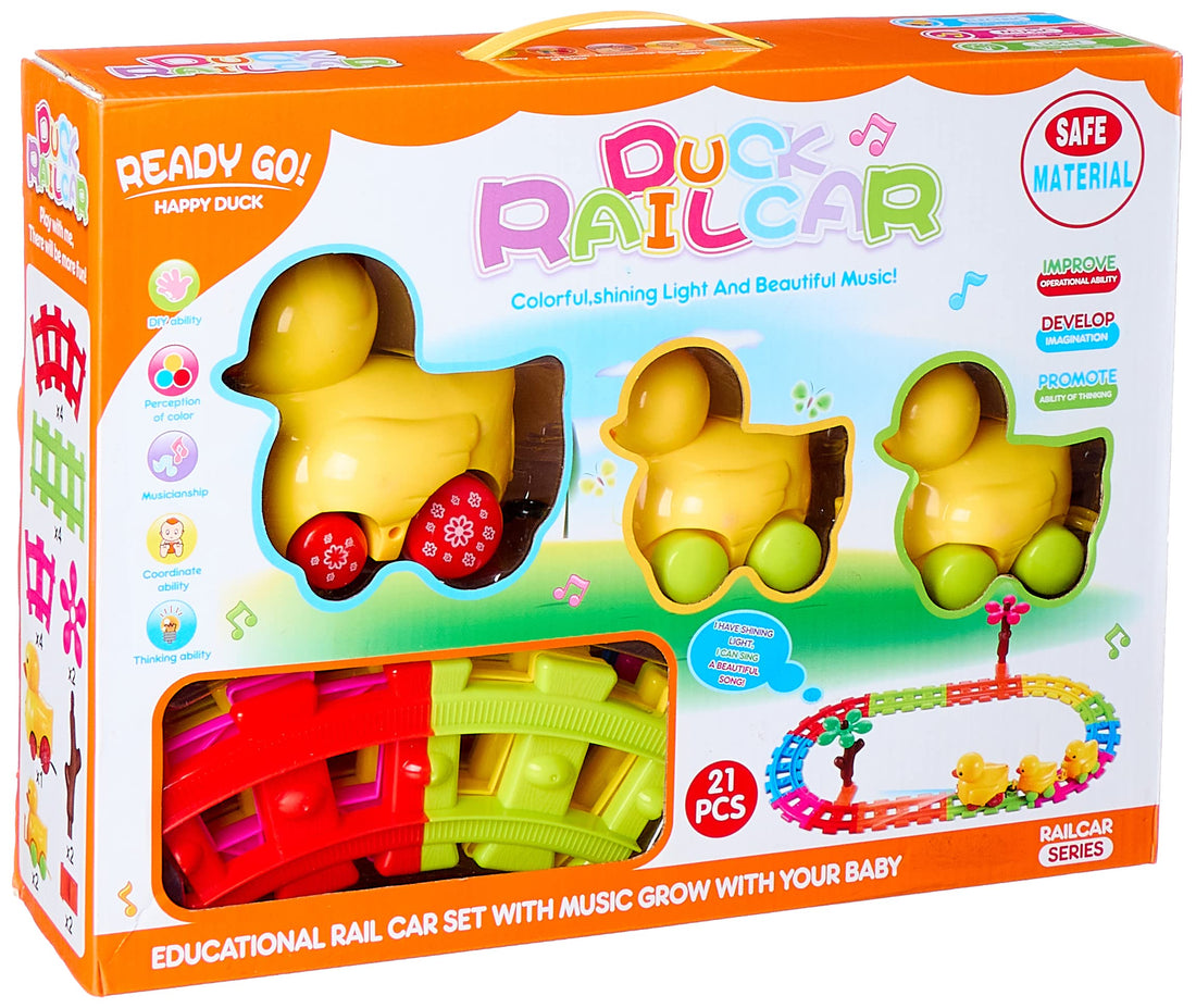 Train Tracks with Duck Shaped Train Cars - 21 Pieces