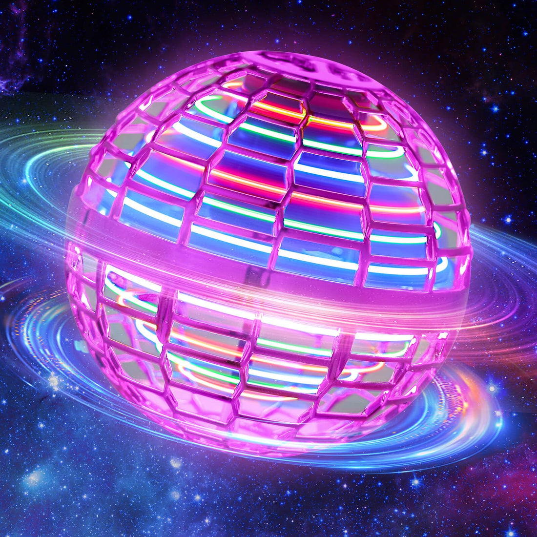2024 Flying Orb: Boomerang Hover Ball, Magic RGB Lights Controller, Mini Drone, Floating Ball Toy, Cool Stuff for Kids Adults, Indoor Outdoor Birthday Gift (Pink)