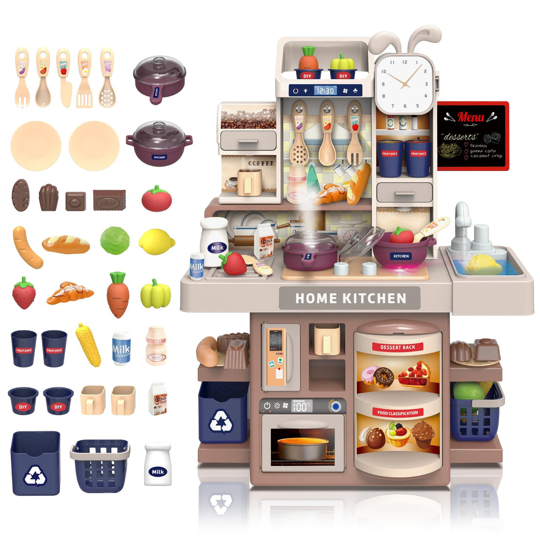 Mini Kitchen Set, Role Play Kitchen Kids Play Kitchen Doll House Kitchen Realistic Steam Toy Cyclic Water Toy Pretend Cooking Set Interactive Kitchen Set Role Playing Game for Kids, Gift for Girls