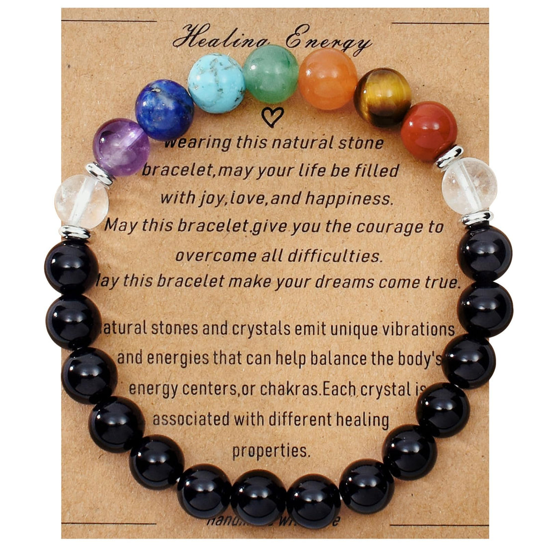 Healing Crystal Bracelet Genuine Stone Bracelet Protection Anxiety Bracelet 7 Chakra Bracelet 6.5 inch Malachite Aquamarine Citrine 8MM Beads Get Well Soon Bracelet