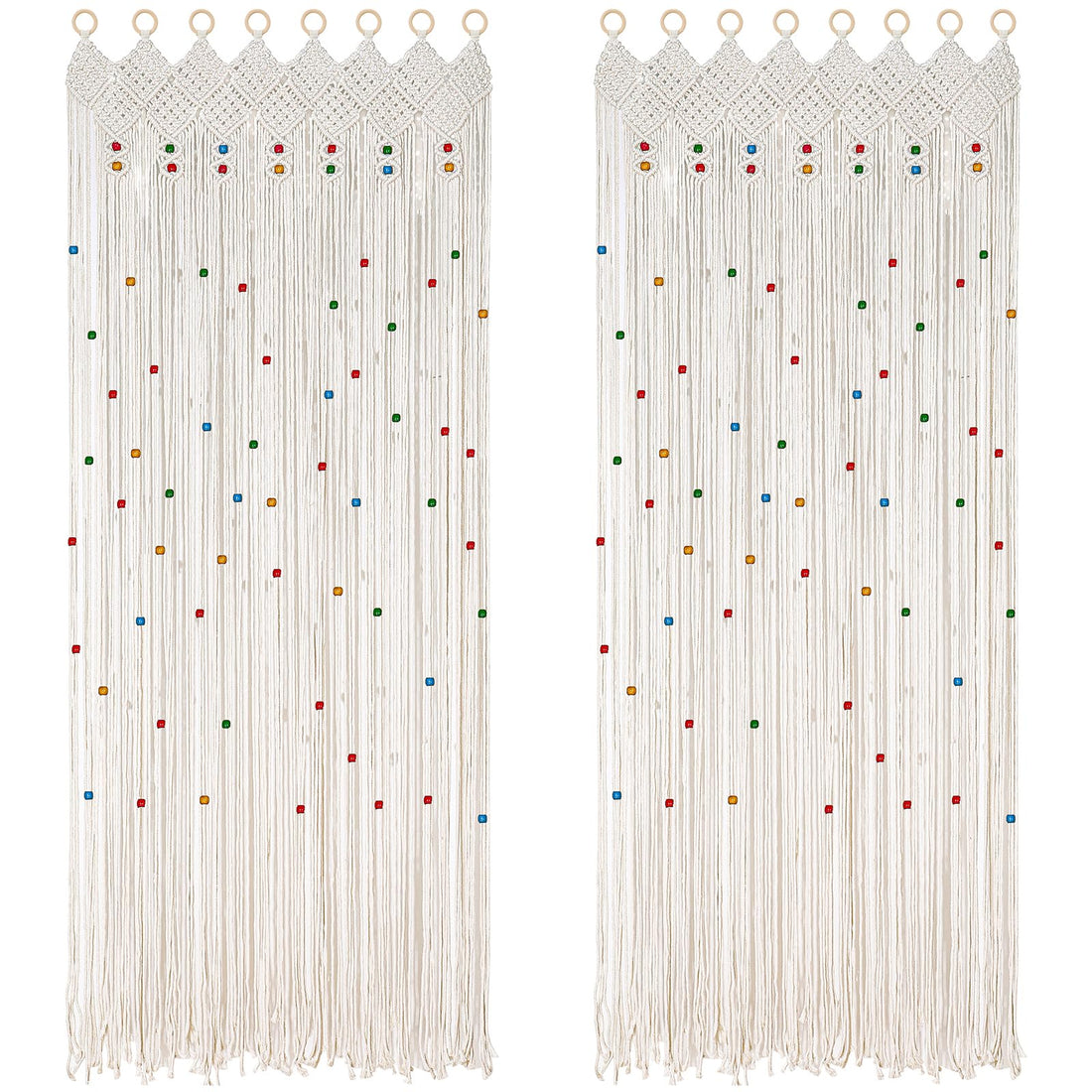 ANMINY 2 PCS Macrame Beaded Curtain for Doorways 35.4" x 78.7" Handmade Doorway Beads Curtain Boho Bedroom Window Curtains with Wooden Rings Cotton Woven Macrame Wall Hanging Hippie Room Decor
