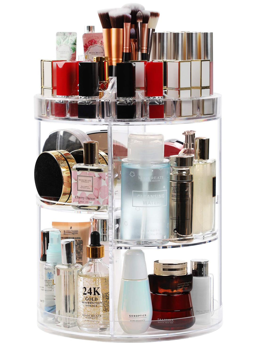 Syntus 360 rotating makeup organizer, thicker acrylic adjustable bathroom makeup spinning holder rack, transparent larger capacity cosmetic storage box fits makeup brushes, lipsticks