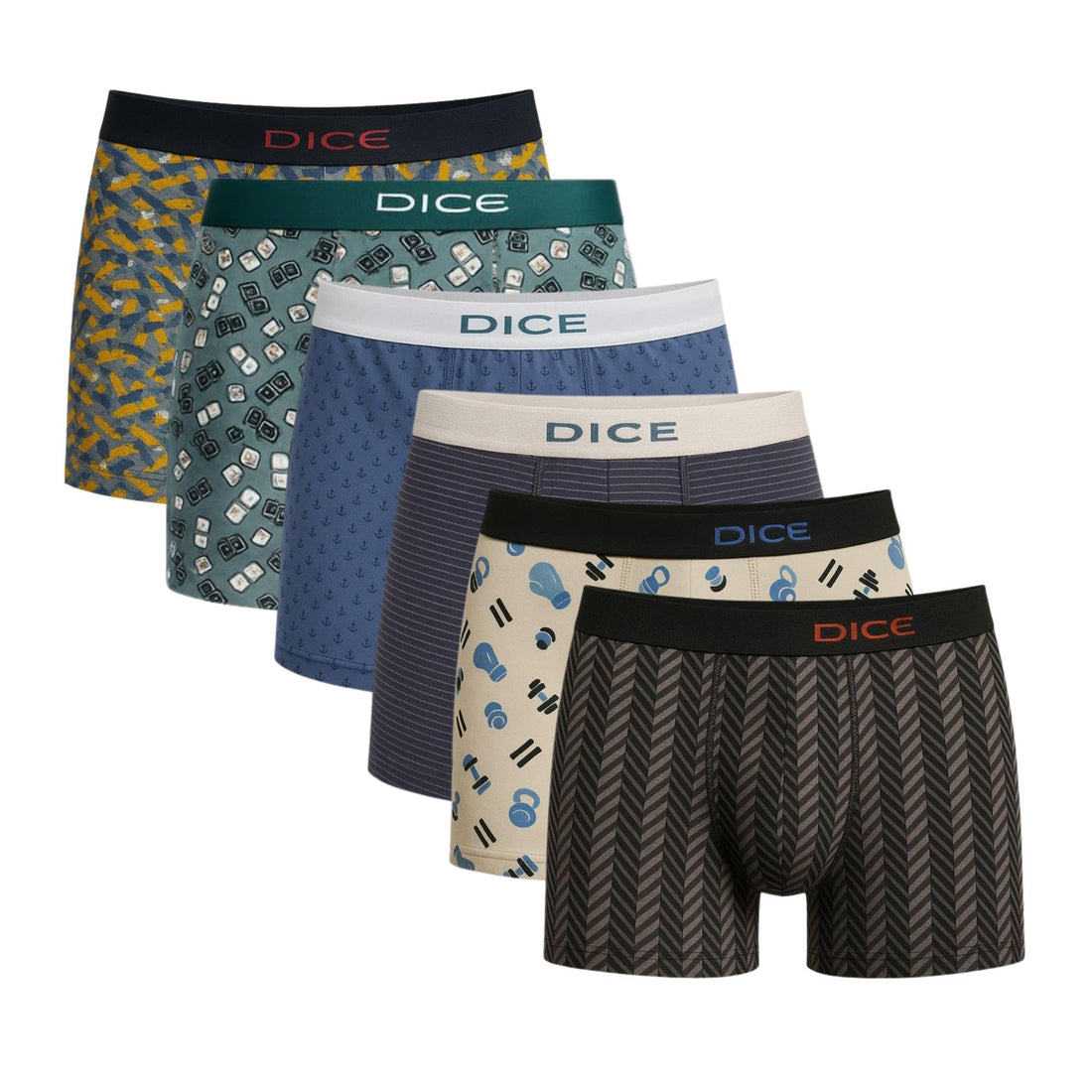 Dice Pack of 6 Smash Cotton Lycra Boxer Underwear for Men