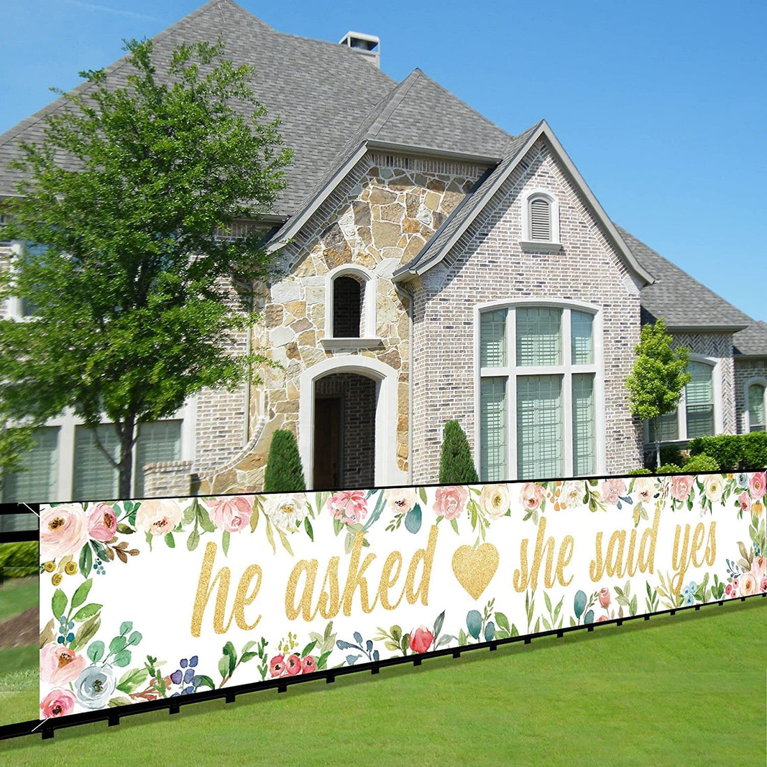 He Asked She Said Yes Banner Decorations, Bridal Shower Party Porch Sign Decorations Supplies, Large Engagement Party Photo Booth Backdrop 3mx50 cm printed by up to date egypt