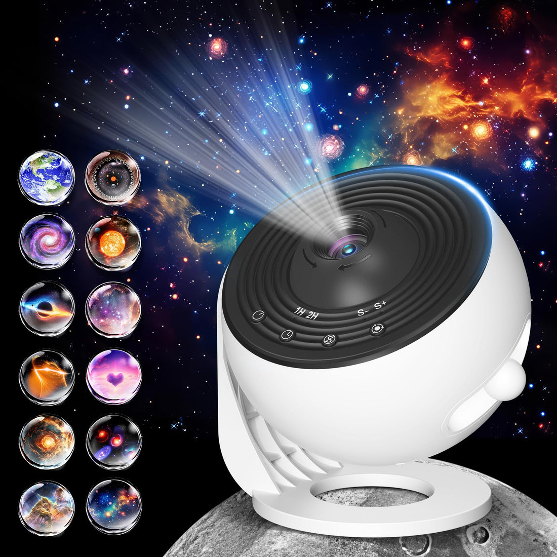 FlyEagle Galaxy Projector Pro Version, 12 in 1 Planetarium Projector with HD Picture, USB-C LCD, 360° Rotation, Timer, 4 Button Control