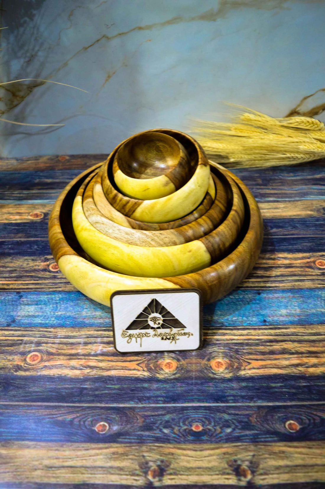 Egypt Antiques Set of 6 Wooden Bowls, Various Sizes, Completely Safe, Natural Colors (12 cm)