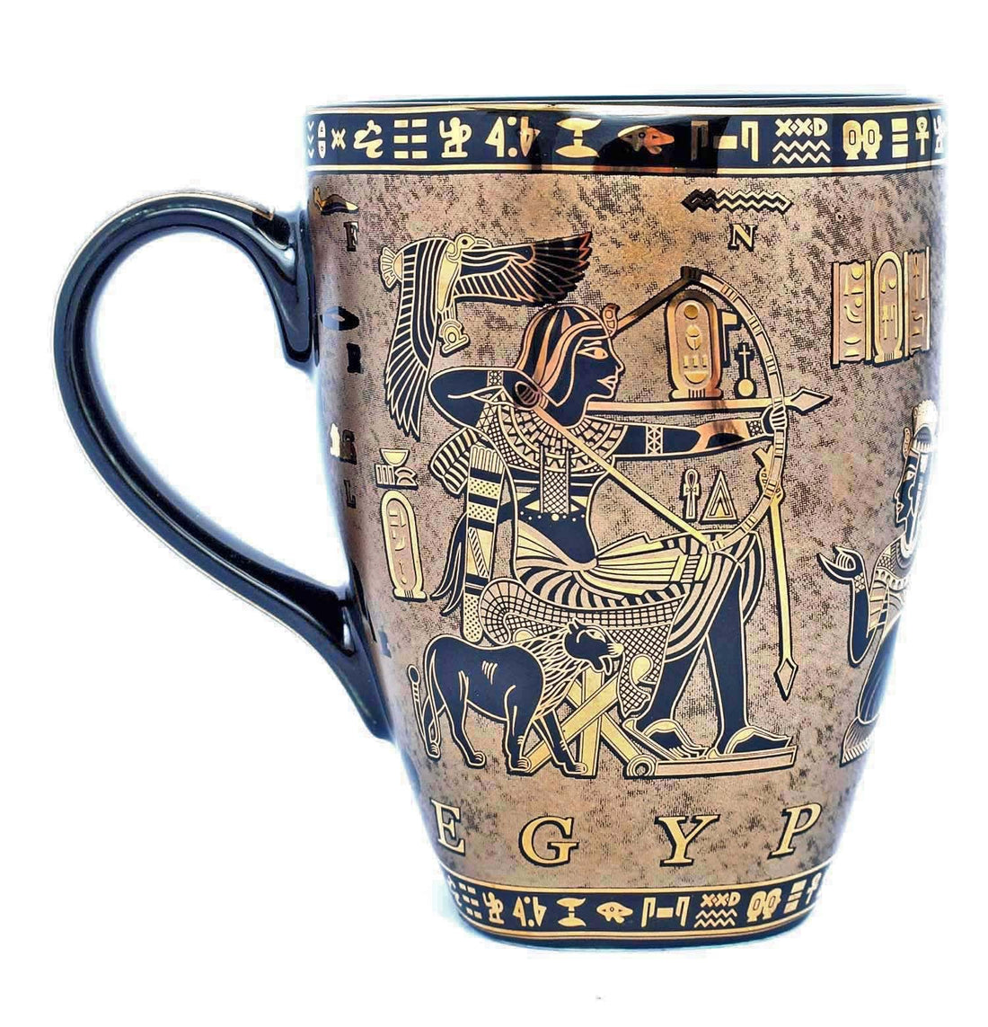 immatgar pharaonic mug ancient Egyptian souvenirs gifts for women and men from Egypt - mother day gifts (Chariot - Black - Golden - 300 MM)
