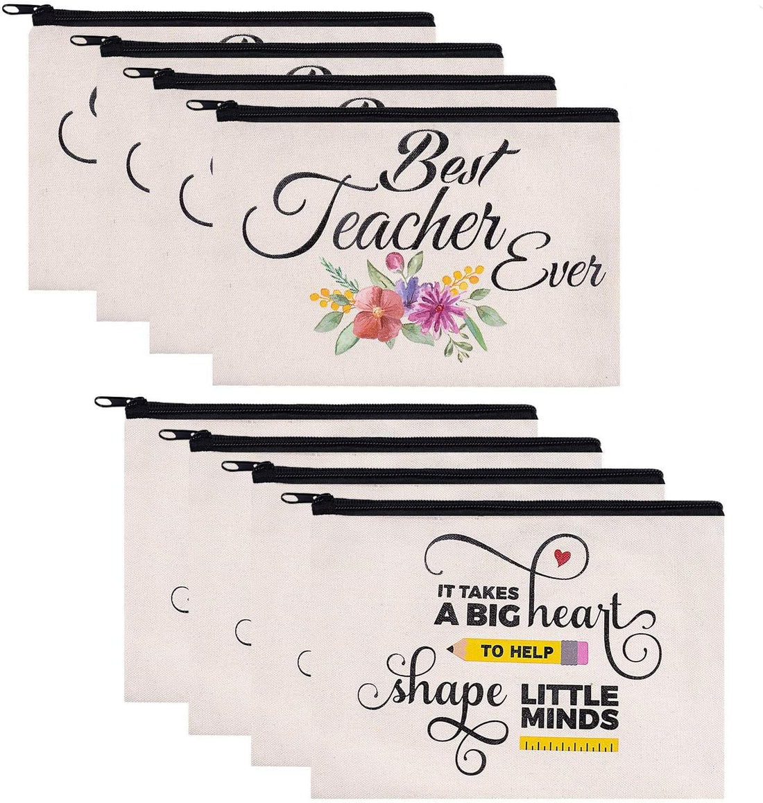magy store 8 PCS Teacher Gifts Makeup Bags Cosmetic Travel Carrying Case Toiletry Pouch with Zipper in 2 Unique Designs, Teacher Appreciation Gifts, 9 x 6 Inch