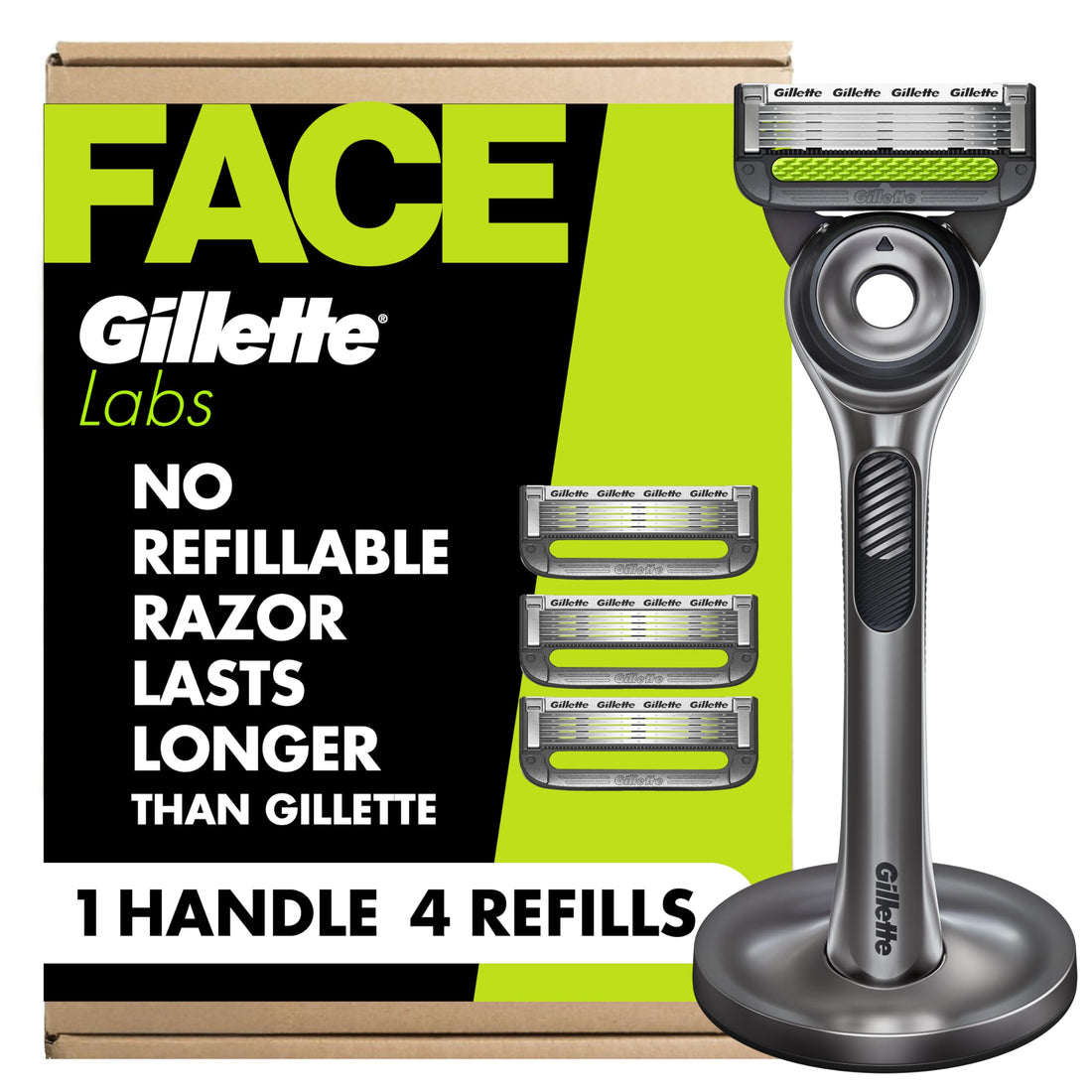 GilletteLabs with Exfoliating Bar Razor for Men - 1 Handle, 4 Razor Blade Refills, Includes Premium Magnetic Stand