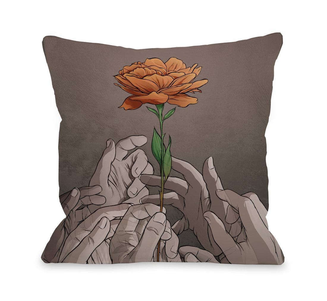 Orange Rose Throw Pillow Cover by Matthew Woodson, 16"x 16", Gray/Orange