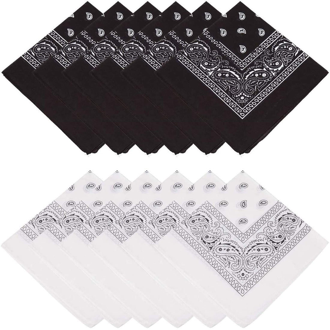 MissShorthair Novelty Paisley Large Bandanas 64 Pack Cotton Cowboy Bandana for Men, D-black & White Bandana-12pcs, One Size