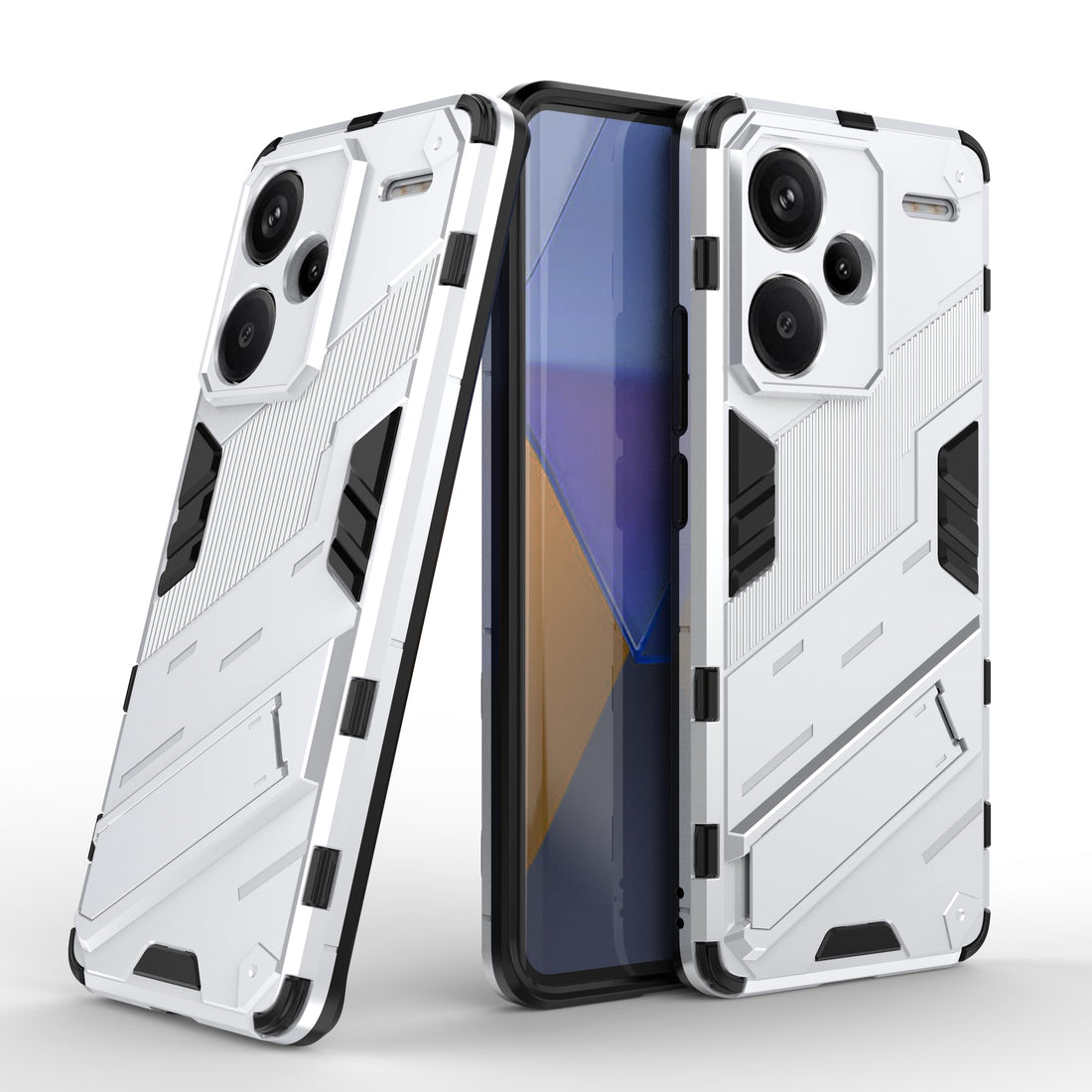 Generic Punk Armor 2 in 1 PC + TPU Shockproof Phone Case with Invisible Holder for Redmi Note 13 Pro Plus 5G (White)