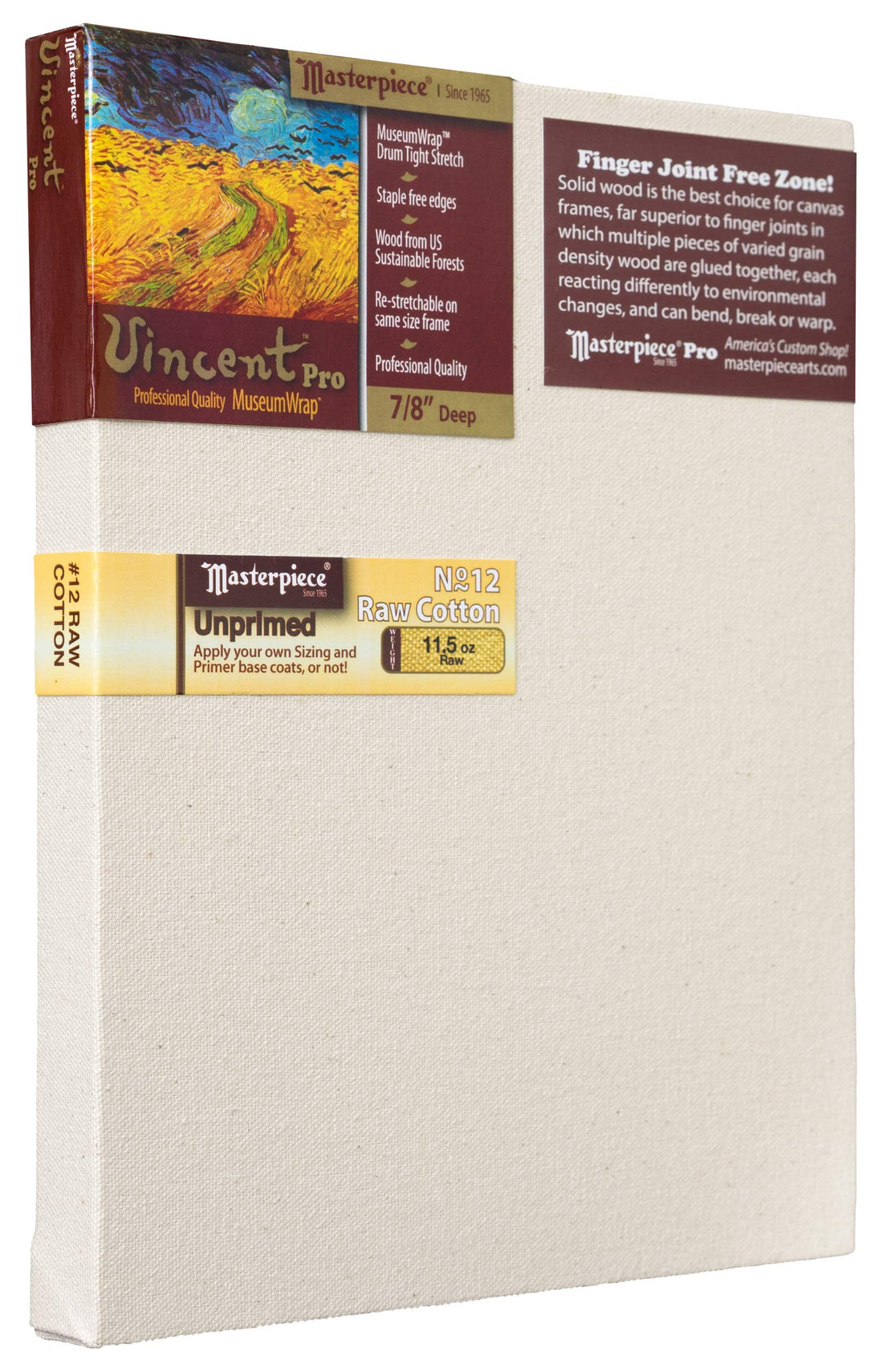 Masterpiece Artist Canvas 41726 Vincent PRO 7/8" Deep, 10" x 14", Cotton 11.5oz - Raw Unprimed No. 12