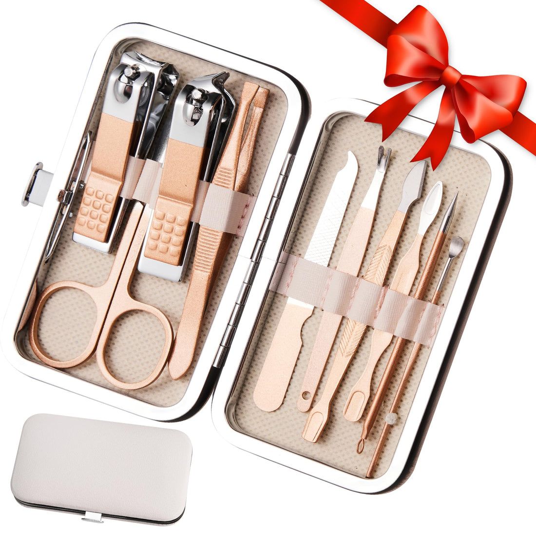 Manicure Set 10 in 1 Nail Clippers Kit Gifts for Men and Women, Fingernail Clipper Stainless Steel Nail Care Tools with Leather Travel Case (Gold)