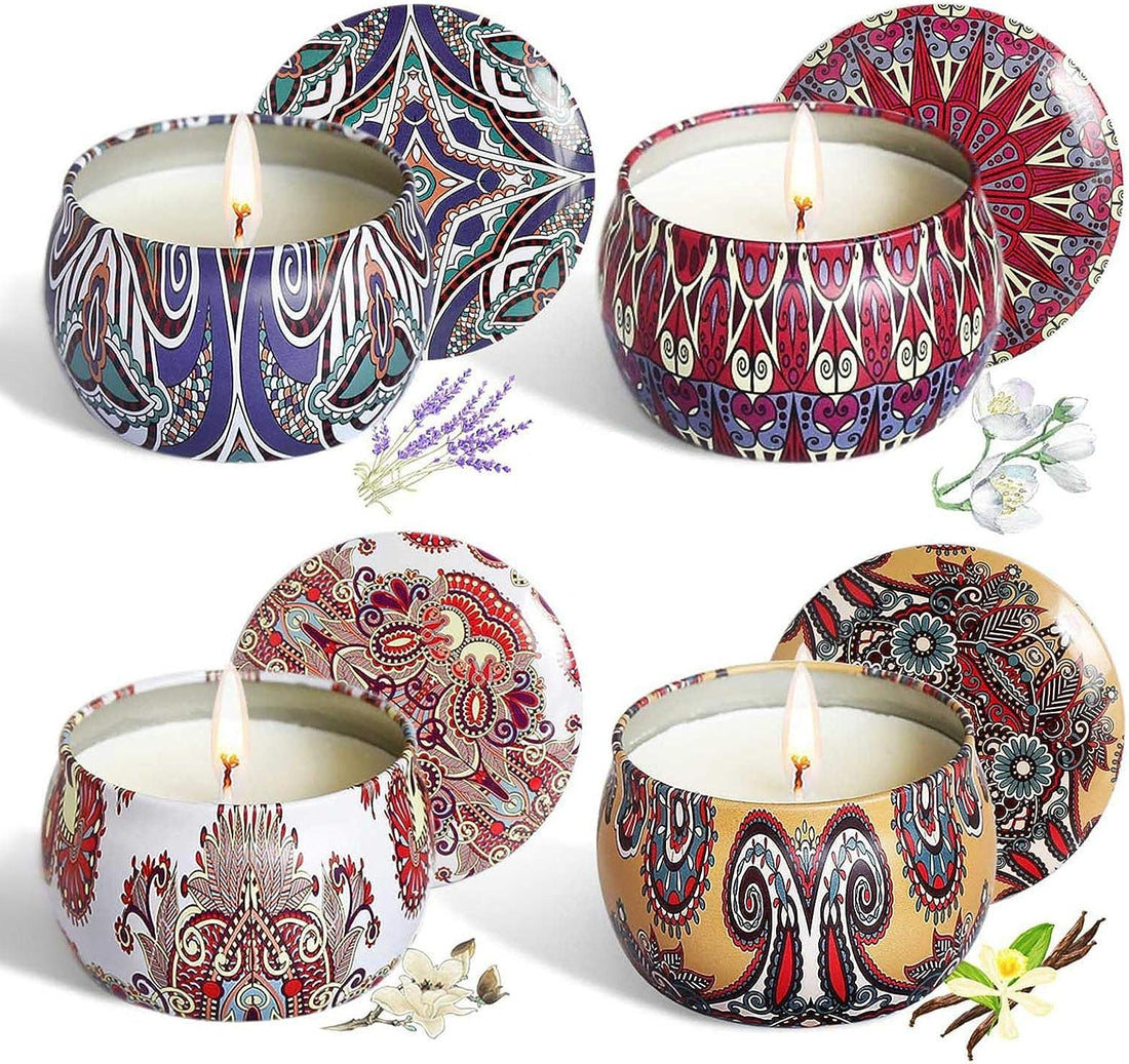 Set of 4 Scented Candles, Portable Soy Wax Travel Candles, Aromatherapy Candles for Yoga, Stress Relief - 4 Assorted Pieces