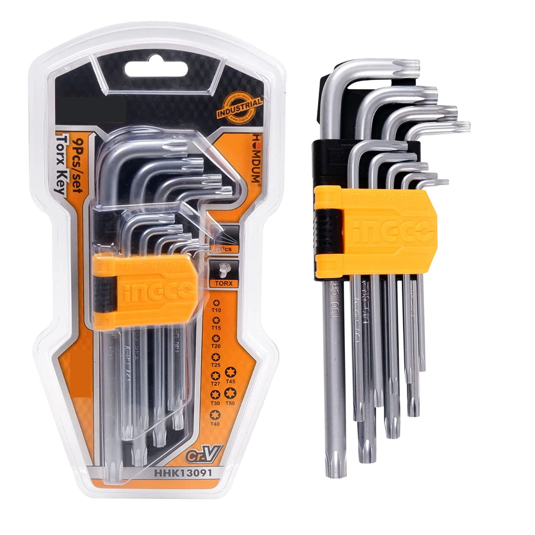 Homdum 9pc Torx key Set L-Shaped Metric Star Allen Keys Wrench Short Arm CRV Steel Allen Keys metric sizes T10 T15 T20 T25 T27 T30 T40 T40 T45 T50