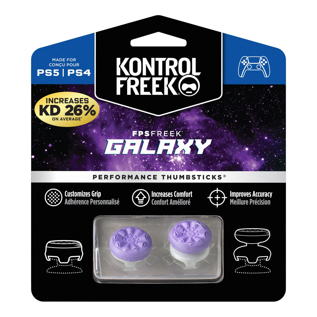 KontrolFreek FPS Freek Galaxy Purple for PlayStation 4 (PS4) and PlayStation 5 (PS5) | Performance Thumbsticks | 1 High-Rise, 1 Mid-Rise | Purple