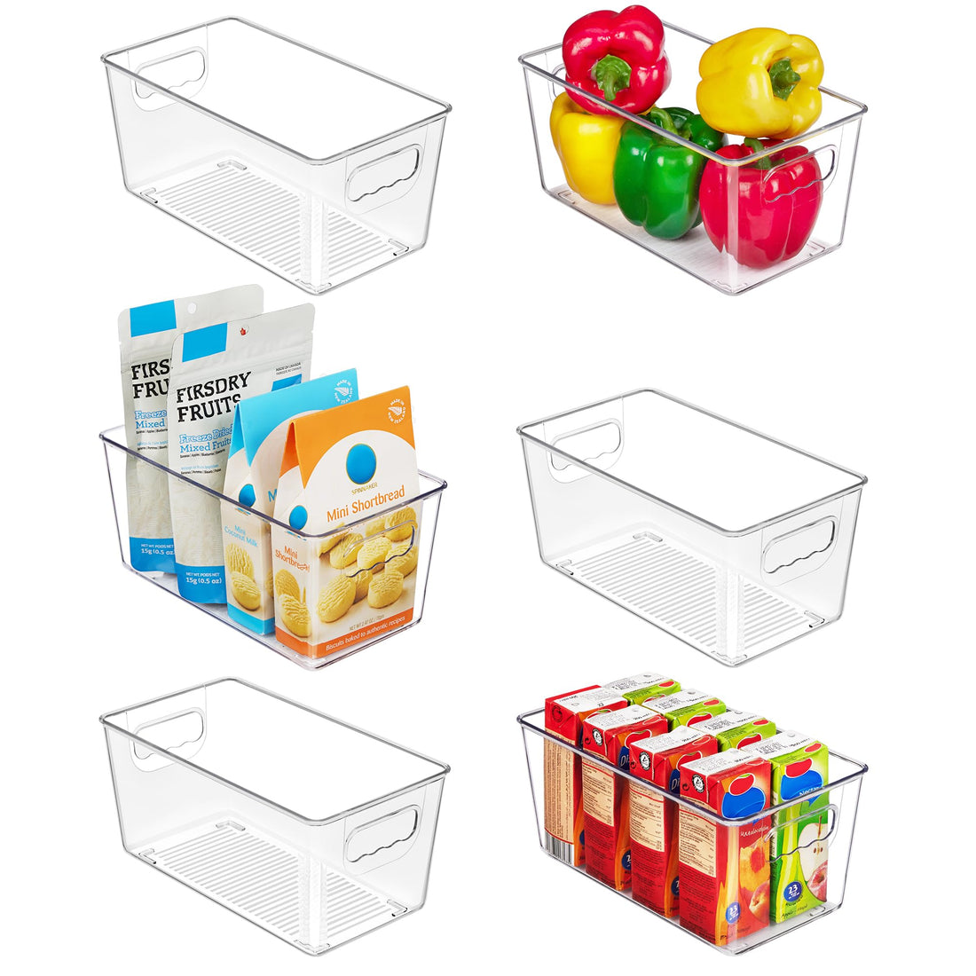 Vtopmart Clear Plastic Storage Bins, 6 PCS Pantry Organizer Bins with Handle for Refrigerator, Fridge, Cabinet, Kitchen, Countertops, Cupboard, Freezer Organization and Storage, Small