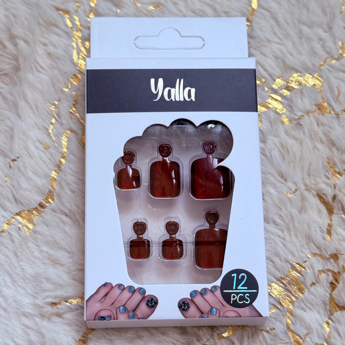 Cat Eye Effect Toe Nails - 6 Dazzling Colors - Press on nails (Red)