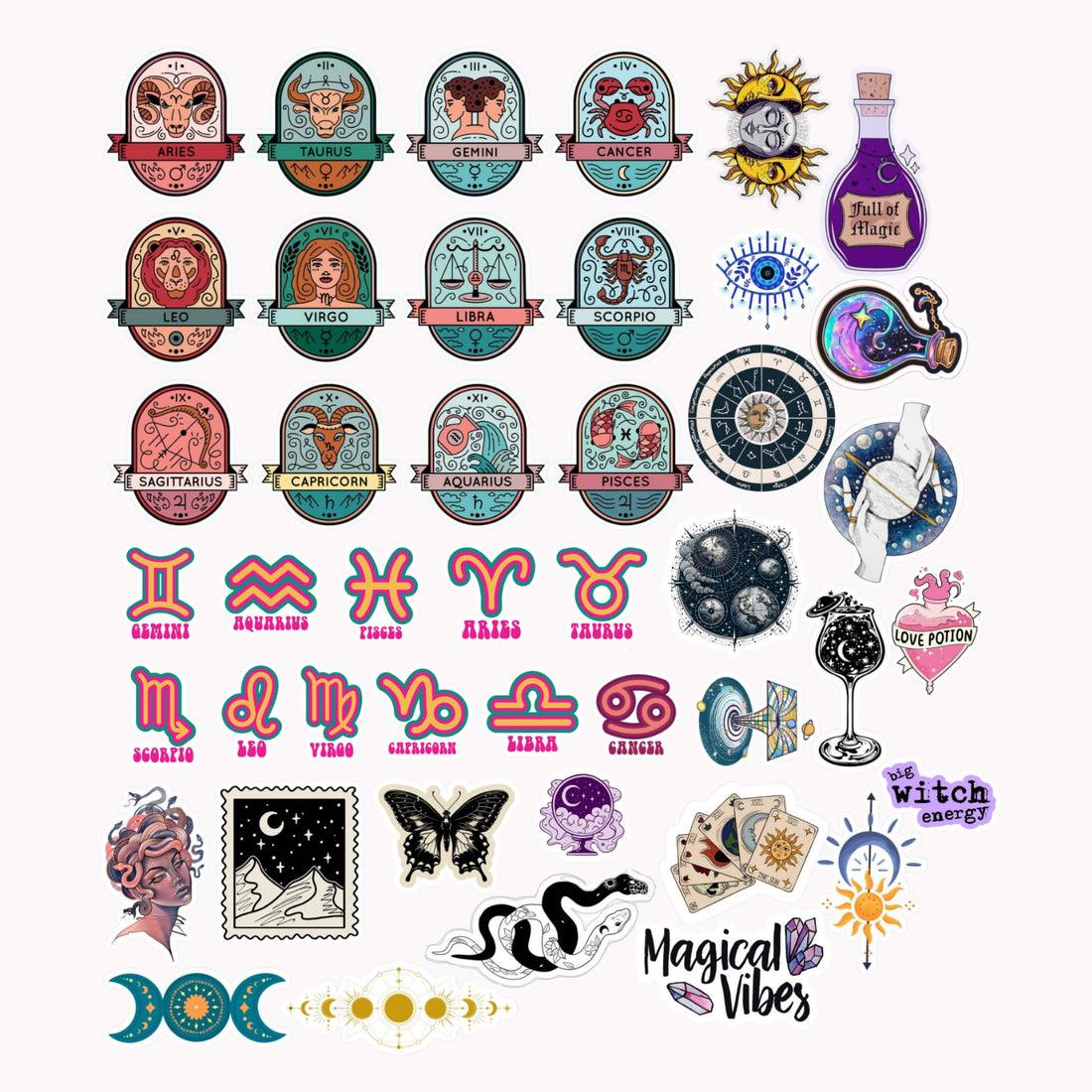 Scentiment 44 Pcs Zodiac Stickers Pack – Astrology Signs, Celestial Symbols, Magical Vibes Vinyl Decals – Waterproof Horoscope Stickers for Laptops, Journals, Water Bottles & Scrapbooks
