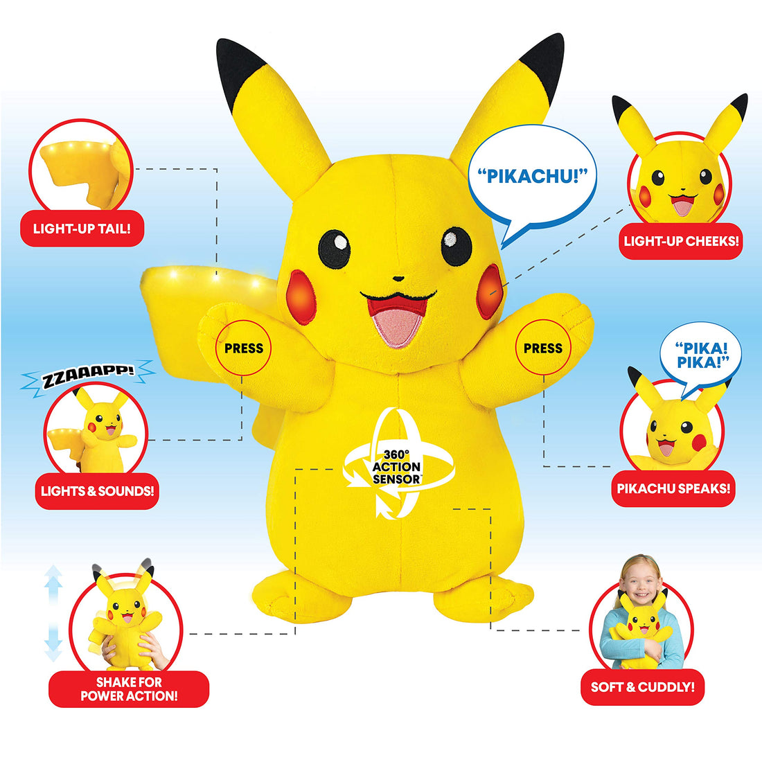 Pokemon Jazwares Pokemon Plush (Power Action) - Pikachu - LIGHTS AND SOUNDS INTERACTIONS