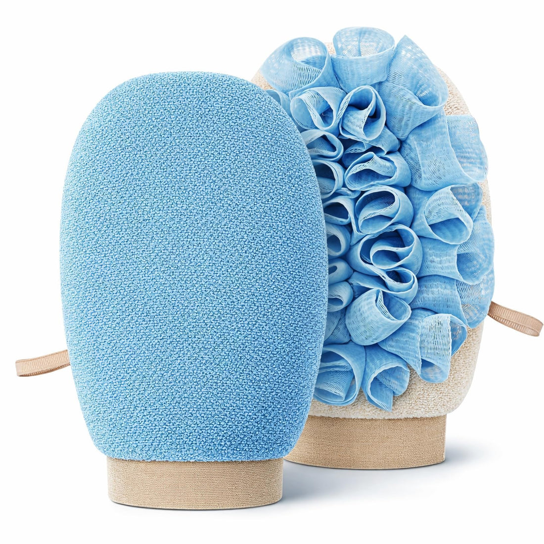 2in1 Exfoliating Gloves for Shower - Double Sided Body Scrub Mitt with Bath Sponge & Exfoliator for Dead Skin Removal, Skincare Routine, Smooth Skin - Blue(1-Pack)