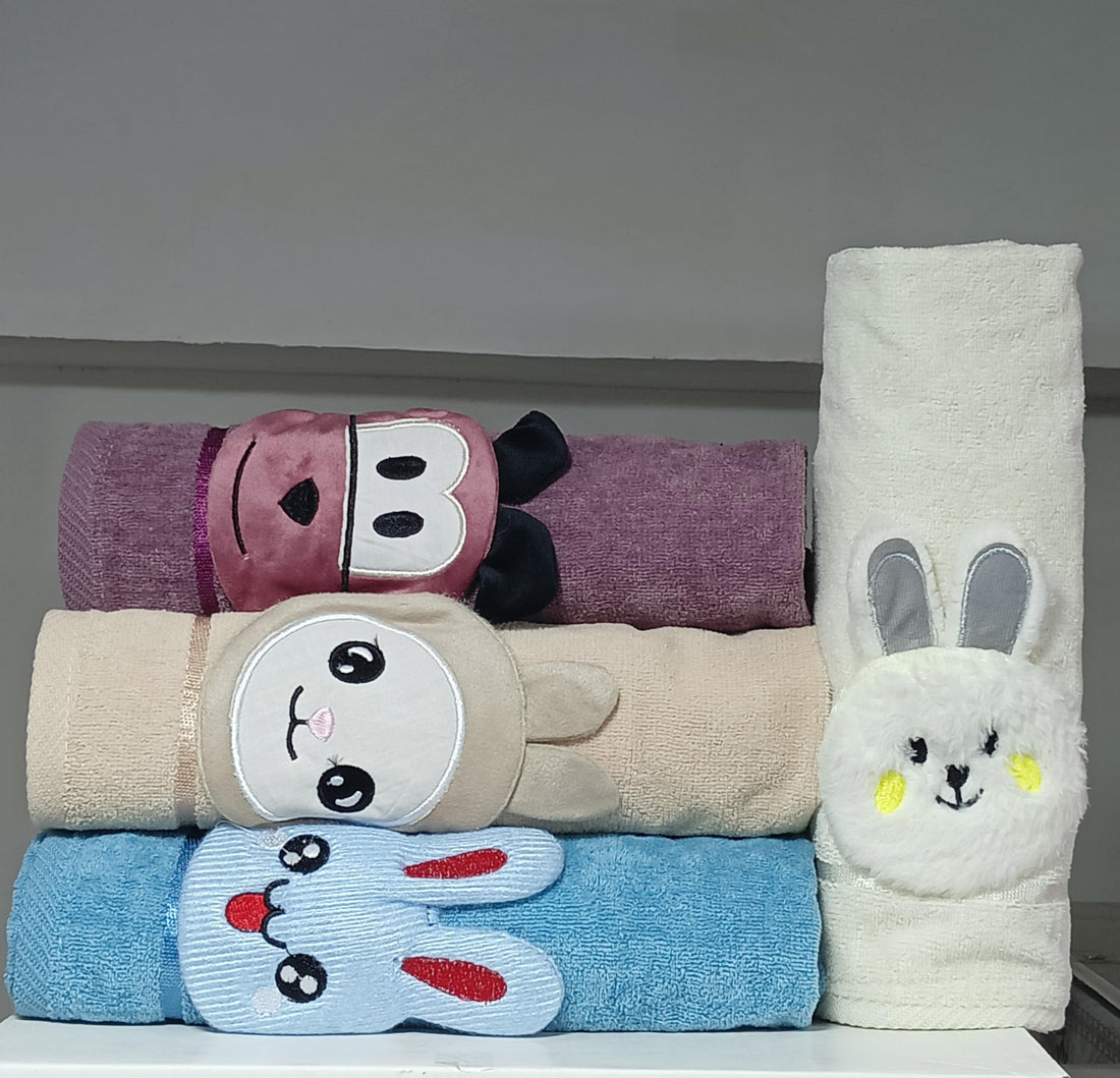 Cotton Baby Towel Set with Animal Prints, Multicolor, 40x60cm, 4 Pieces