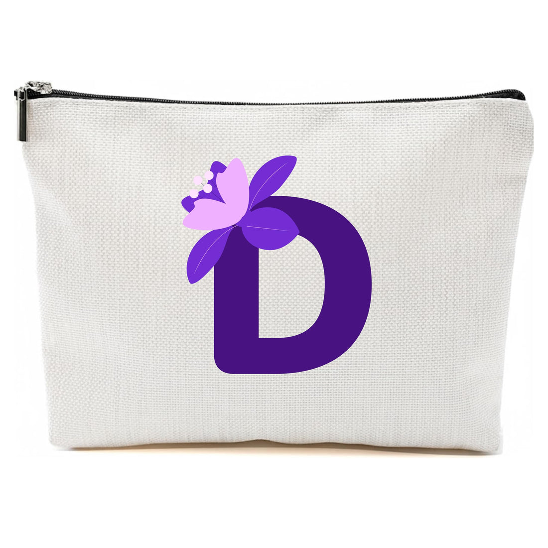 Personalized Initial Letter Makeup Bag, floral Initial Cosmetic Bag with Zipper Birthday Gifts for Women Girls, purple letter (D)