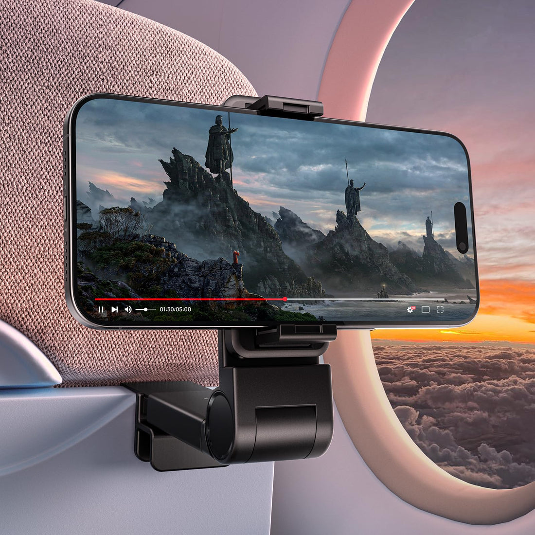 JSAUX Airplane Travel Essentials - 360 Degree Rotation Phone Holder for Flying, Hands-Free Aeroplane Accessories