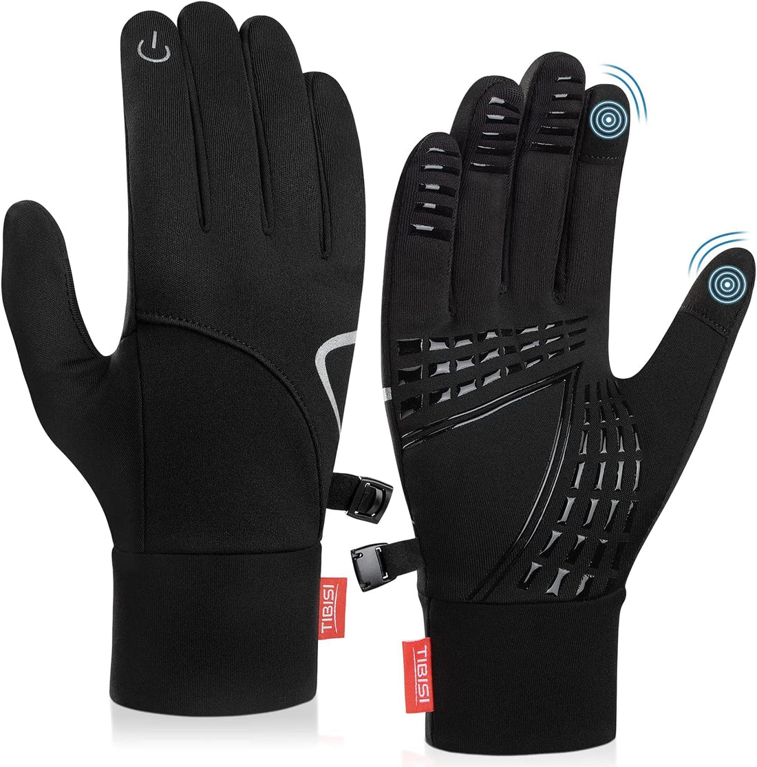 Tmani Winter Running Gloves Touch Screen, Thermal Cycling Gloves Thin Lightweight Walking Gloves Anti-Slip Mens Work Gloves for Men Women Ladies, Liner Gloves for Skiing Gardening Motorbike Driving