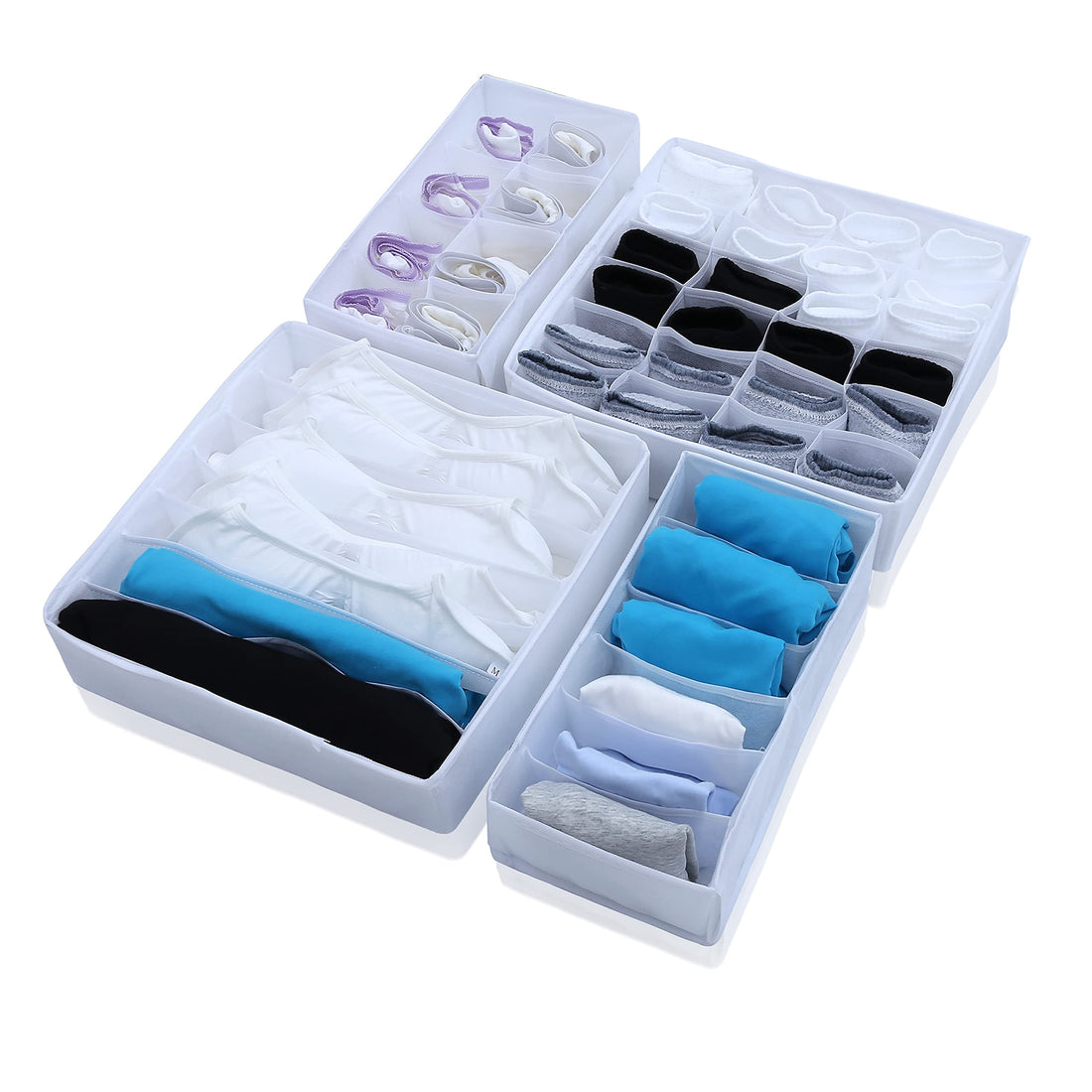 EbenLiving Dresser Organizer - Small Underwear, Bra & Tassels Storage Organizer with Zipper Folds and Closes for Storage (White)
