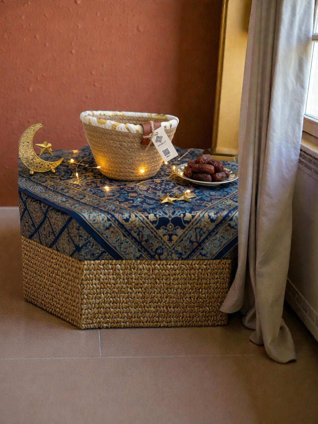 Woven it - Ramadan decorative Jute x white small basket (14cm x 7cm), for home décor can be use in kitchen, living room, dining room, indoor & outdoor.