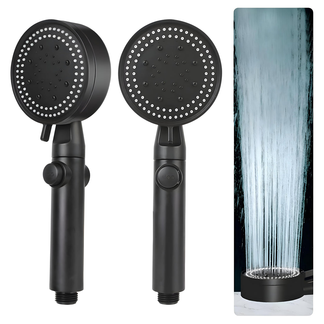 Enjoy Unparalleled Shower Pressure with 8 Speed Adjustable Shower Head and Water Saving Filter System, Now in Al-Israa (Black, 2 Heads)