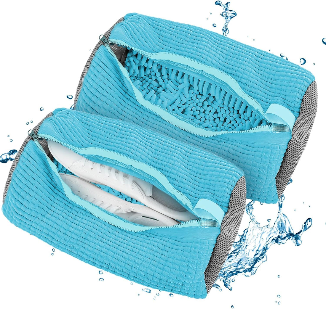 Jumbo Microfiber Shoe Wash Bag with Inner Brush for Protect and Deep Clean Sneakers and Canvas Shoes Inside Washing Machine Easily and Safely