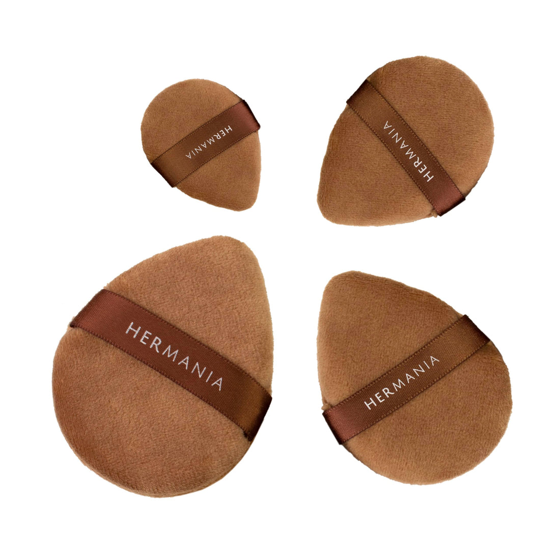 Hermania 4 Pieces Powder Puff Set, 4 Different Sizes, Velvet Material, Triangle Teardrop Shape, 4 Count, for Powder and Concealer Application (Coffee)
