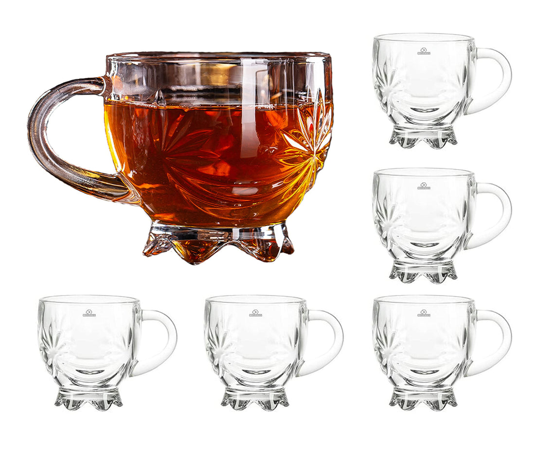 bellemax 200 ML Tea and Coffee Cup Glass Mug, Used for Tea, Coffee, Green Tea, Lemon Tea Cup Set of (6)