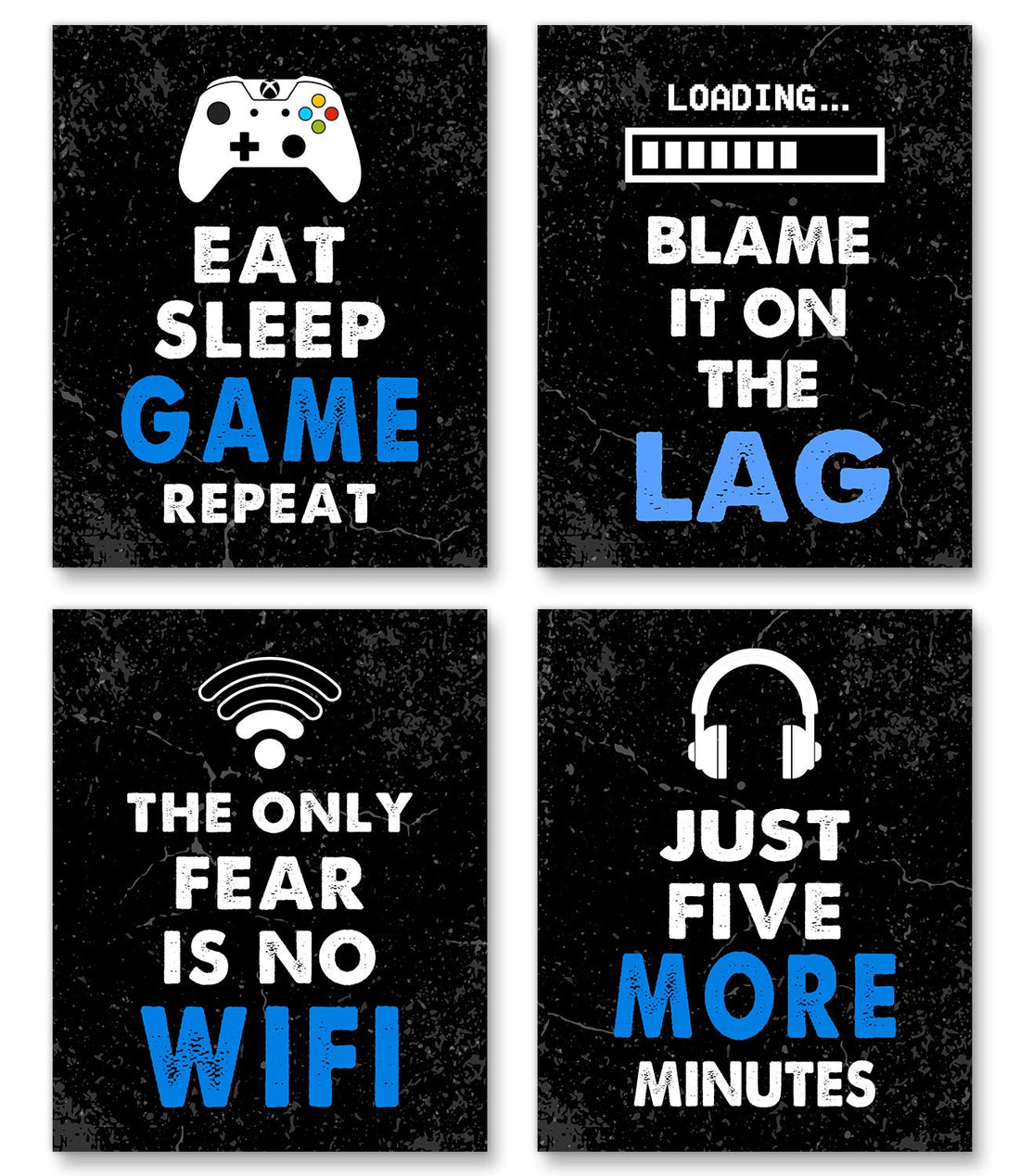 Video Game Decor Set - 4 (8”X10”) Boys Room Decorations for Bedroom & Game Room, Art Gift & Poster, No Frames