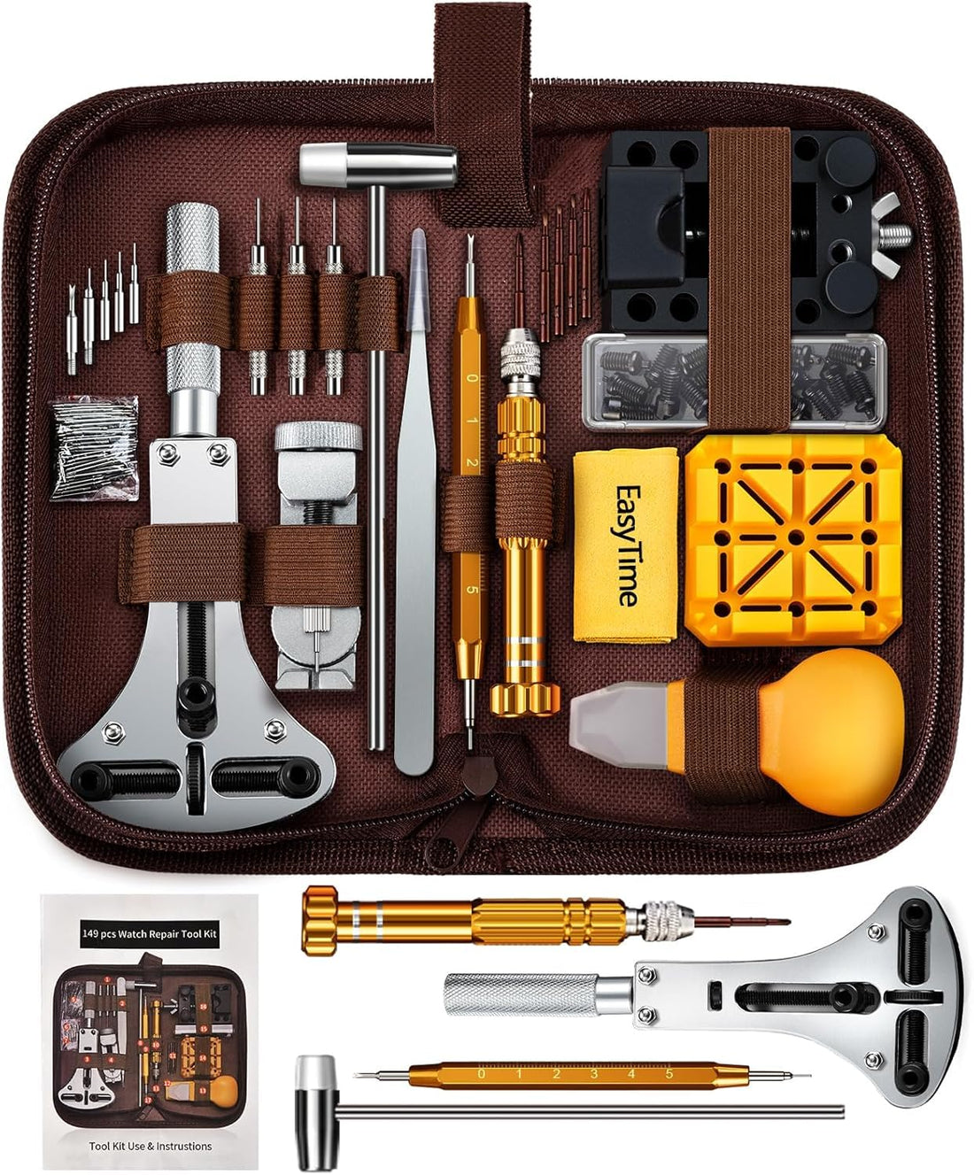 Tazweeq Watch Repair Kit, 149 Pcs Watch Adjustment Tool Kit, Bracelet Removal Tool, Includes Caseback Opener, Spring Bar Tool, Operator's Manual for Battery Replacement and Strap Disassemble