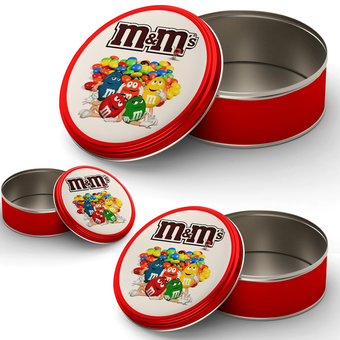 Set of Metal Cake Chocolate Biscuit Food Storage Box Round Boxes Different Sizes Easy to Carry and Store Stackable Biscuit Food Storage Boxes (m&ms)